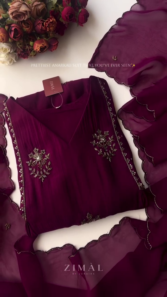 Premium Wine-Maroon Embroidered Anarkali Suit Set for Women – Elegant Festive Ethnic Wear with Dupatta