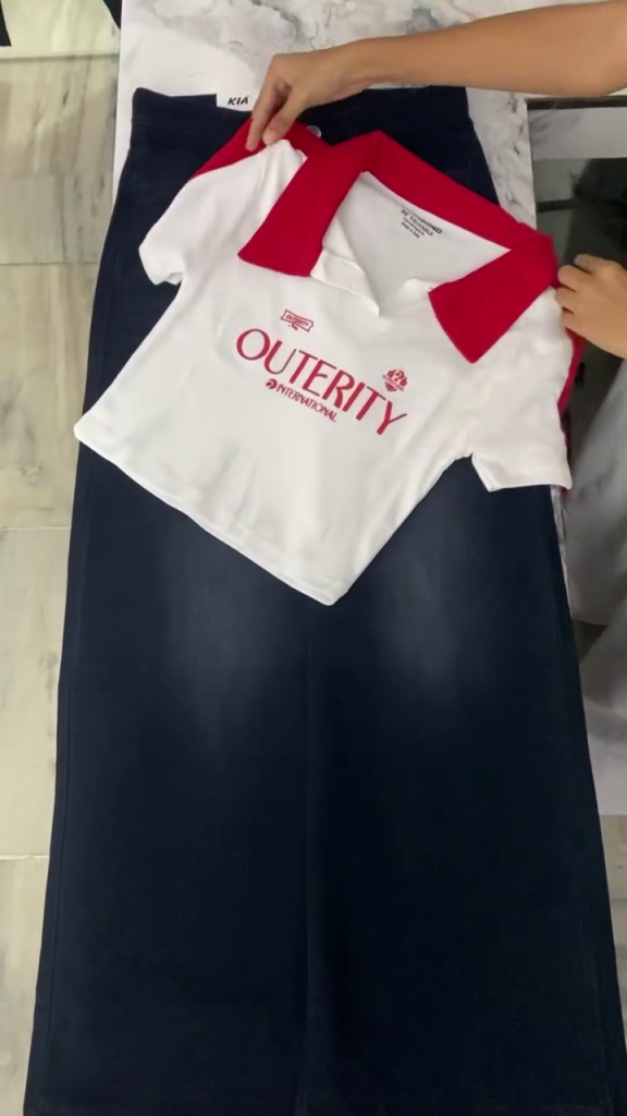 ❤️🤍 Trendy Women’s Contrast Collar Co-Ord Set | Premium White Polo Crop Top with Red Collar & Wide-Leg Navy Pants | Sporty Casual 2-Piece Outfit | Multiple Colours, Designs & Sizes XXS–XXL