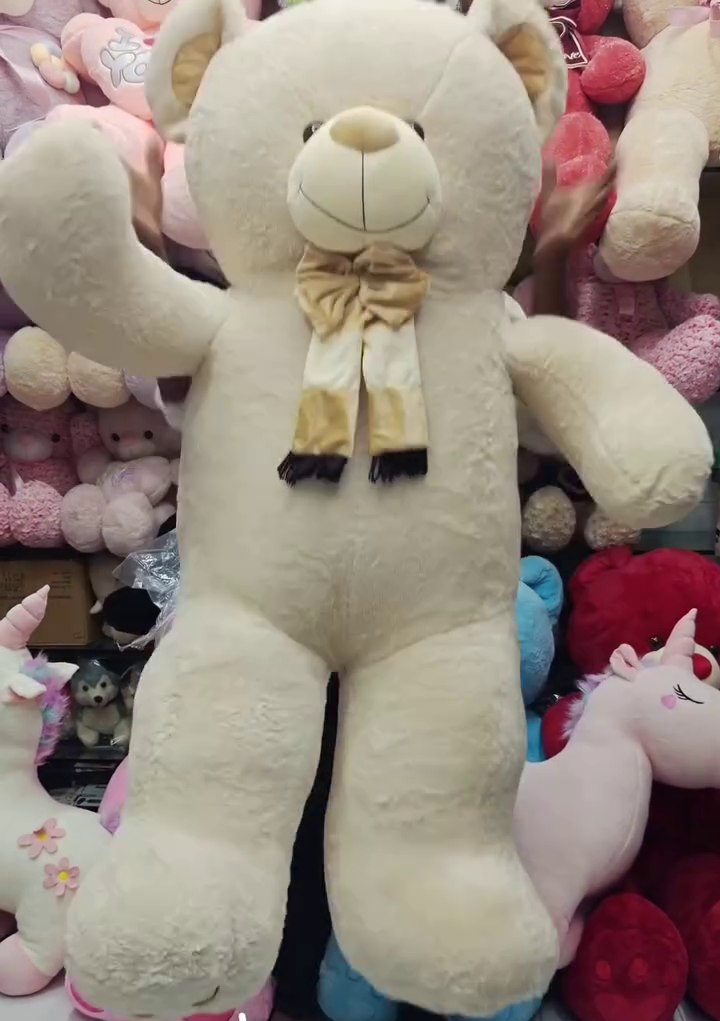 🧸 Premium Oversized Cream Teddy Bear with Soft Plush Fur & Elegant Bow – Adorable Cuddly Gift Companion for Kids & Loved Ones 🤍🎀