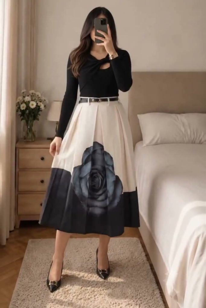 Top and Skirt Set – Black Rose