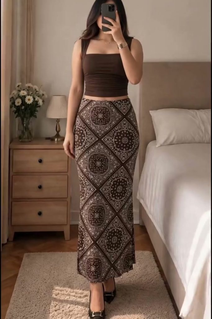 Top and Skirt Set – Brown Bandana