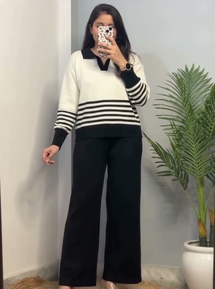 Winter Cord Set – Black White Striped