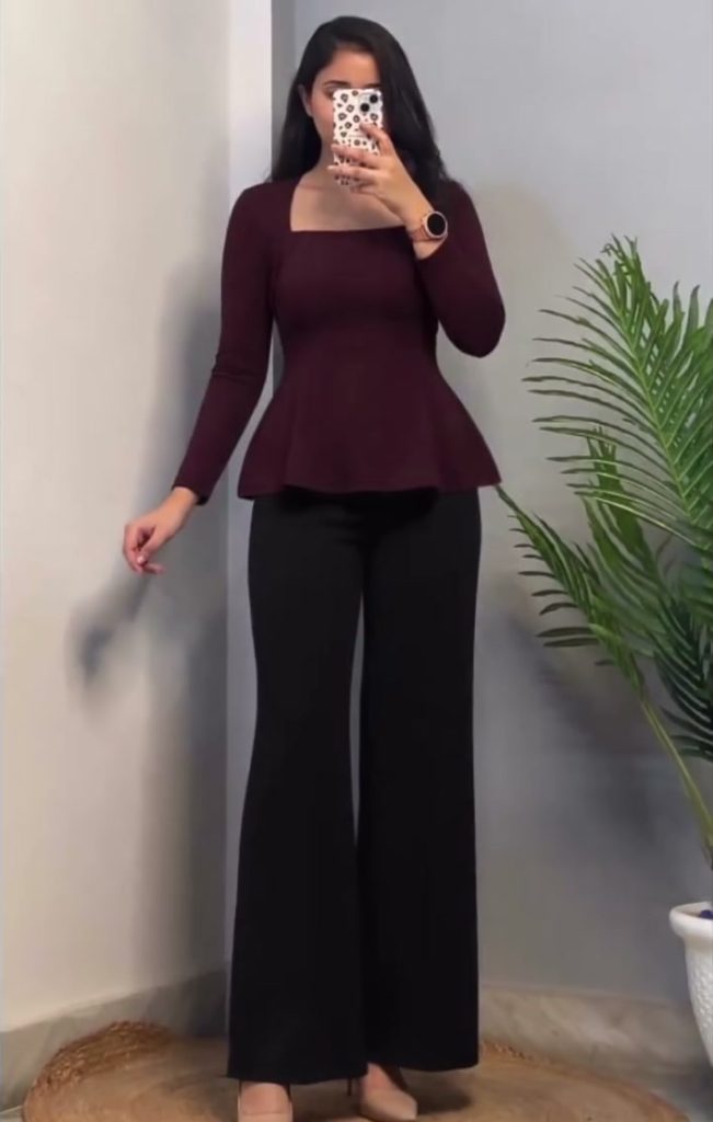 Modest Full Sleeves Top – Maroon Peplum