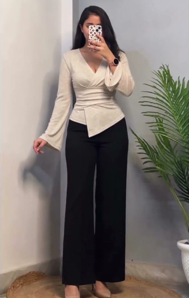 Modest Full Sleeves Top – Ivory Wrap Flared