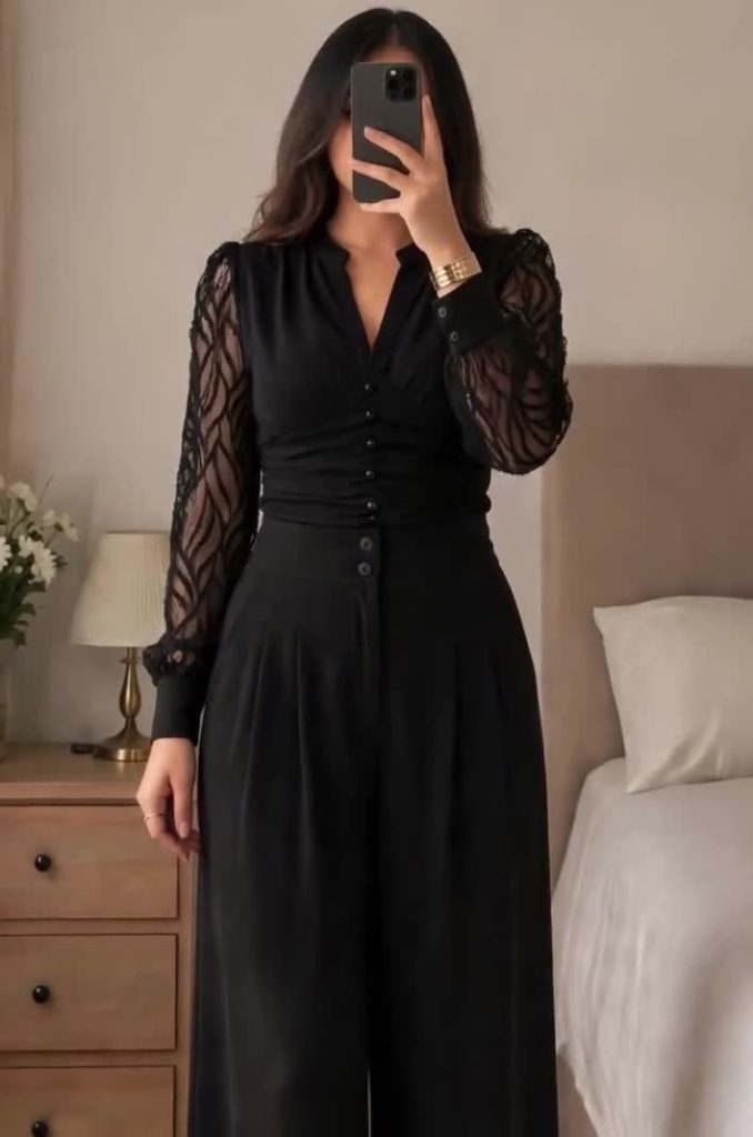 Modest Top – Black Lace Sleeve