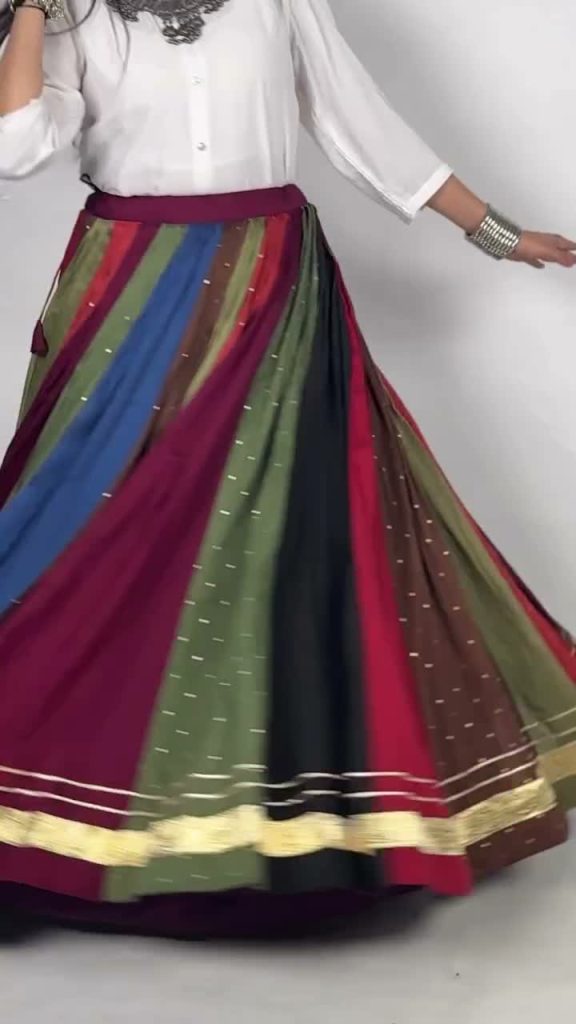 Chaniya Choli – Multicolor Panelled with White Shirt, Earthy Shades