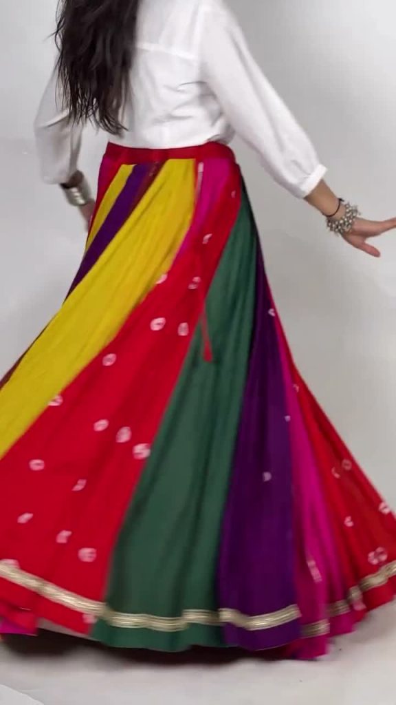 Chaniya Choli – Multicolor Bandhani with White Shirt, Bright Shades