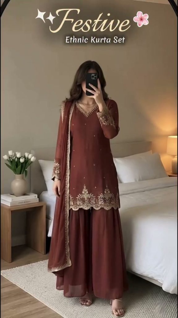 Festive Ethnic Kurta Set – Maroon
