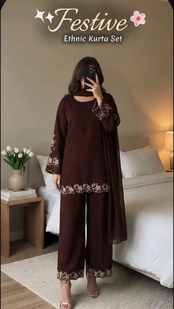 Festive Ethnic Kurta Set – Brown