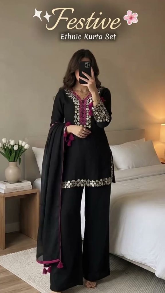 Festive Ethnic Kurta Set – Black