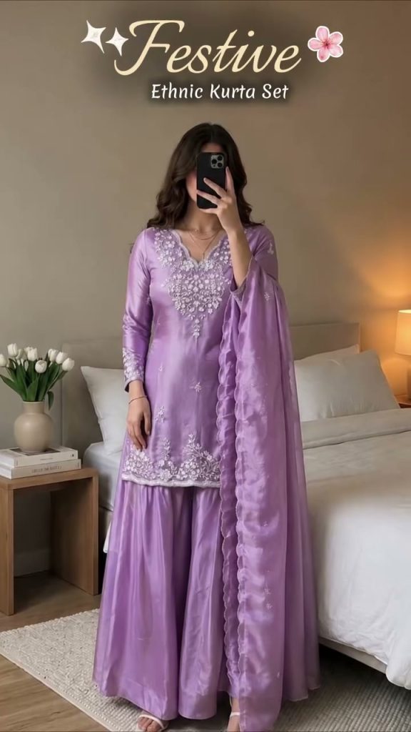 Festive Ethnic Kurta Set – Lavender