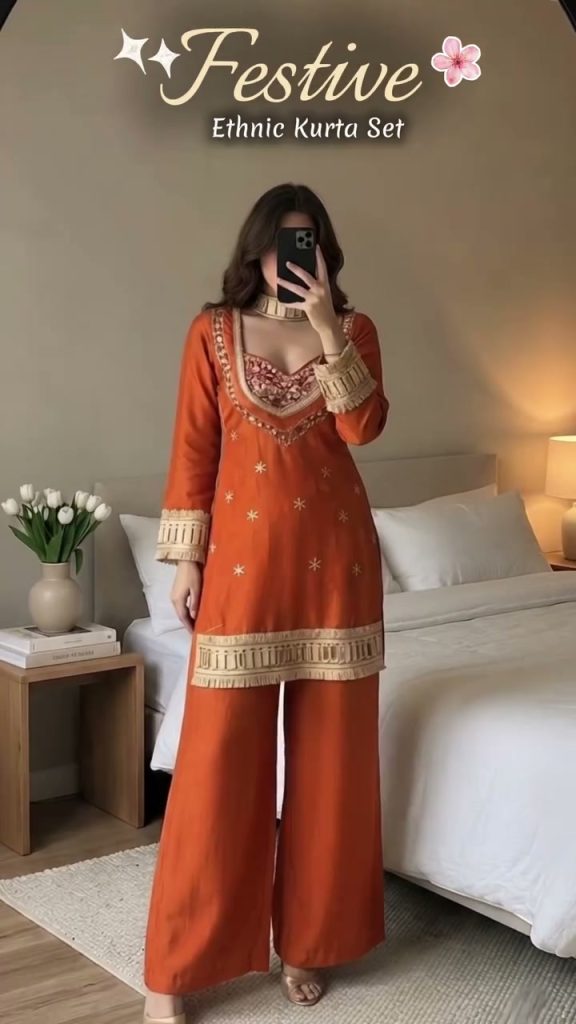 Festive Ethnic Kurta Set – Orange