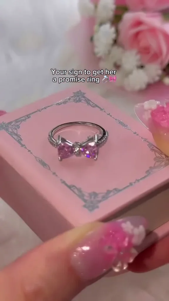 Romantic Pink Bow Crystal Promise Ring